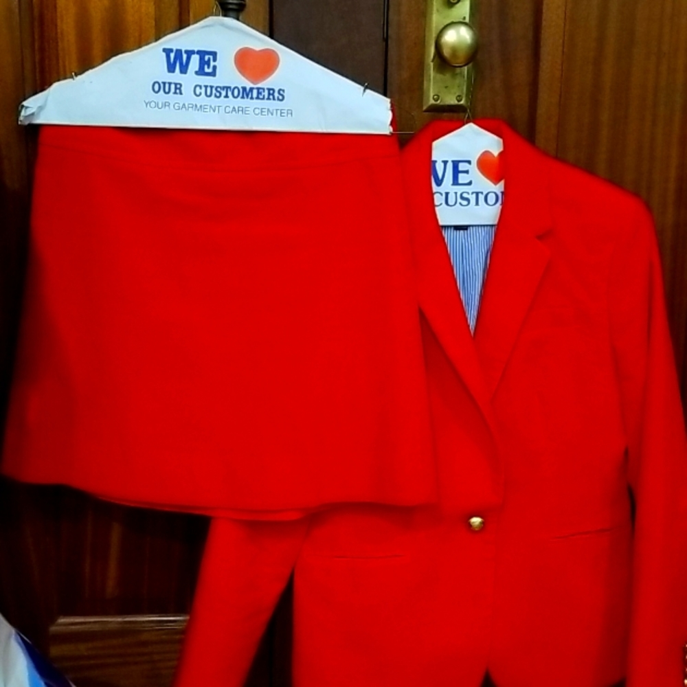 Gorgeous JCrew corduroy suit, brilliant orange, VGUC, lined skirt sz 6 17 in lon